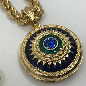 Camrose & Kross - Jackie Kennedy - Gold & Blue Reversible Medallion Necklace